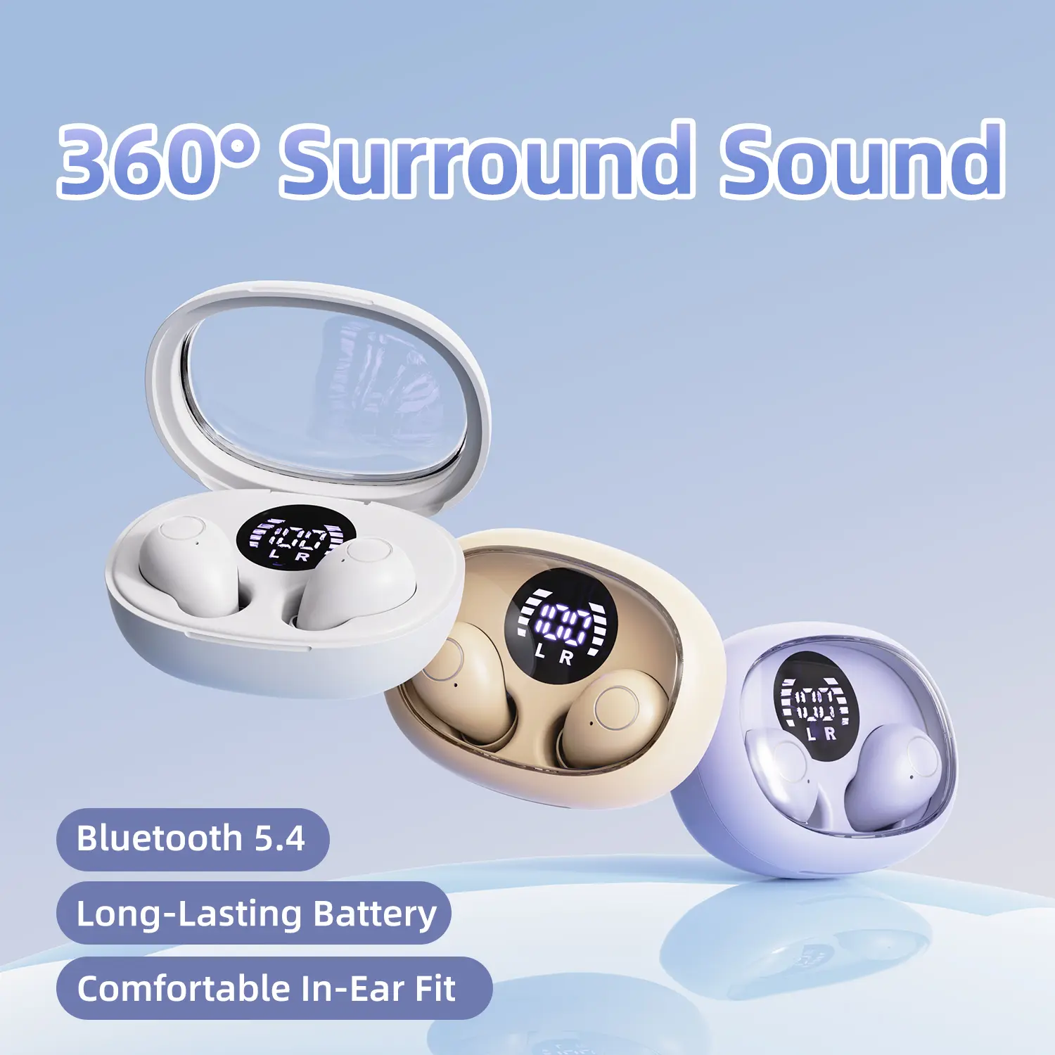 SK32 Mini Soft Silicone In-Ear Wireless Bluetooth Earbud Pair, Ultra-Light Comfortable Fit, Immersive Stereo Sound, Anti-Drop Design, Compact Charging Case, Water Resistant for Daily Commute & Light Workout (Compatible with Phones)