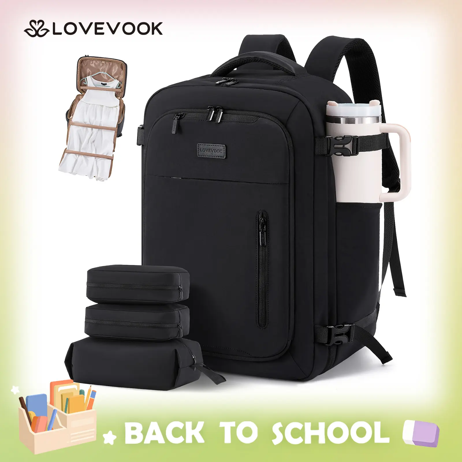 LOVEVOOK Travel Backpack for Women Men with Garment Bag, 40L Large Capacity Carry-On Backpack, Equipped with 3 Storage Pockets, TSA Approved, Can Hold a 17.3-inch Laptop, Can Be Used as a Suit Bag, Essential Luggage Backpack for Business Weekend Travel