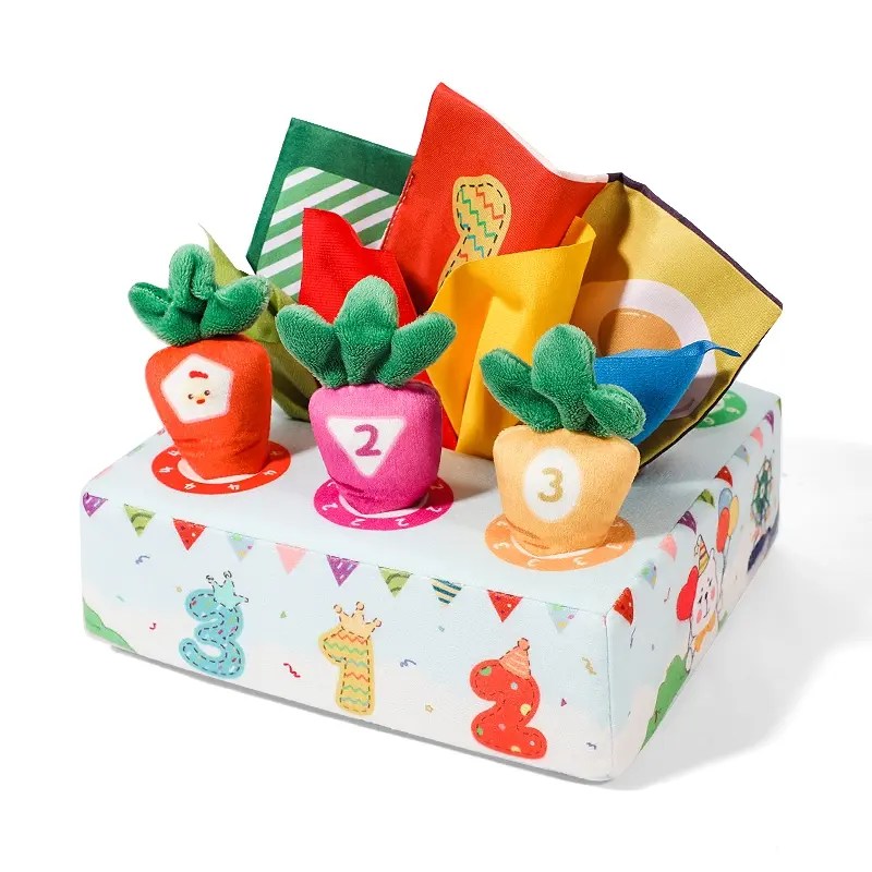 1PC Baby Tissue Box Toy Toy for Toddlers, Multi Activity Playset, Stacking Game, Stacking Toys with Radish, Crinkle Paper –for Halloween, Thanksgiving, Christmas and Birthday Gifts