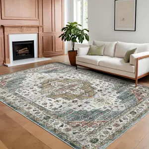 Vintage Washable Runner Rug Non-Slip Non-Shedding Rug,Traditional Kitchen Floor Cover - Foldable Distressed Bedroom Carpet for Entryway, Bathroom