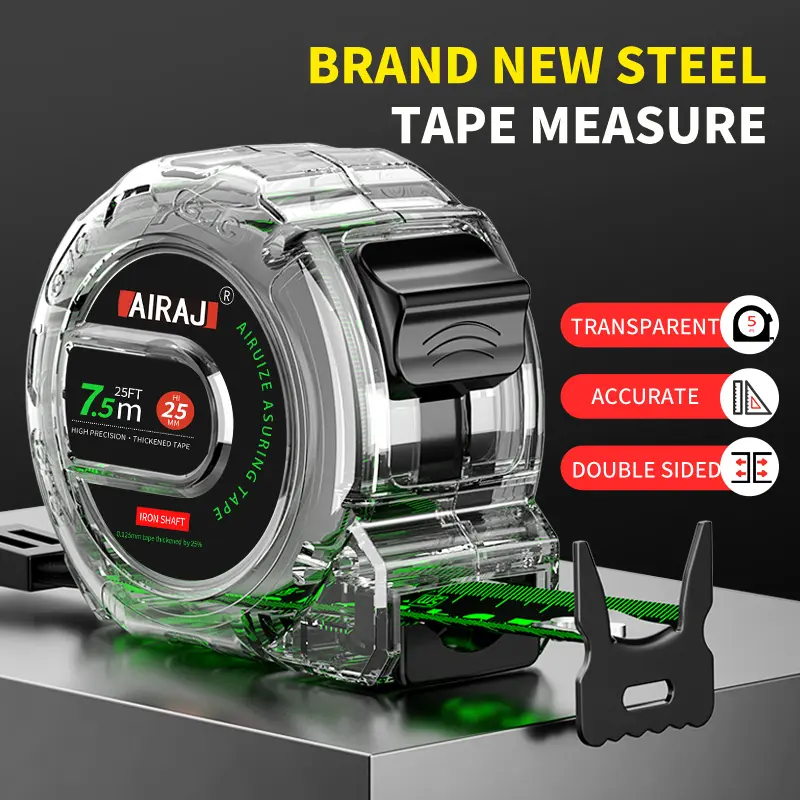 OUDISI 1-Piece High-Precision Steel Durable Tape Measure, Hand Measuring Tool, Featuring Fluorescent Green Double-Sided Tape, Laser-Etched Markings for Clear Readings in Low-Light Conditions, Waterproof Reinforced Steel Construction, Ideal for Carpentry