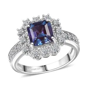Luxuriant Lab Grown Alexandrite and SI Lab Grown Diamond 2.80 ctw Ring in Rhodium Over Sterling Silver Size 7 Christmas Gifts