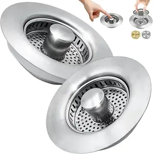Upgraded 3-in-1 3 in 1 Kitchen Sink Drain Strainer - Stainless Steel Sink Stopper, Anti-Clogging Sink Food Catcher Basket, Fast Drainage Odor Filter Sink Plug Multi-Functional Stainless Steel Drain Strainer