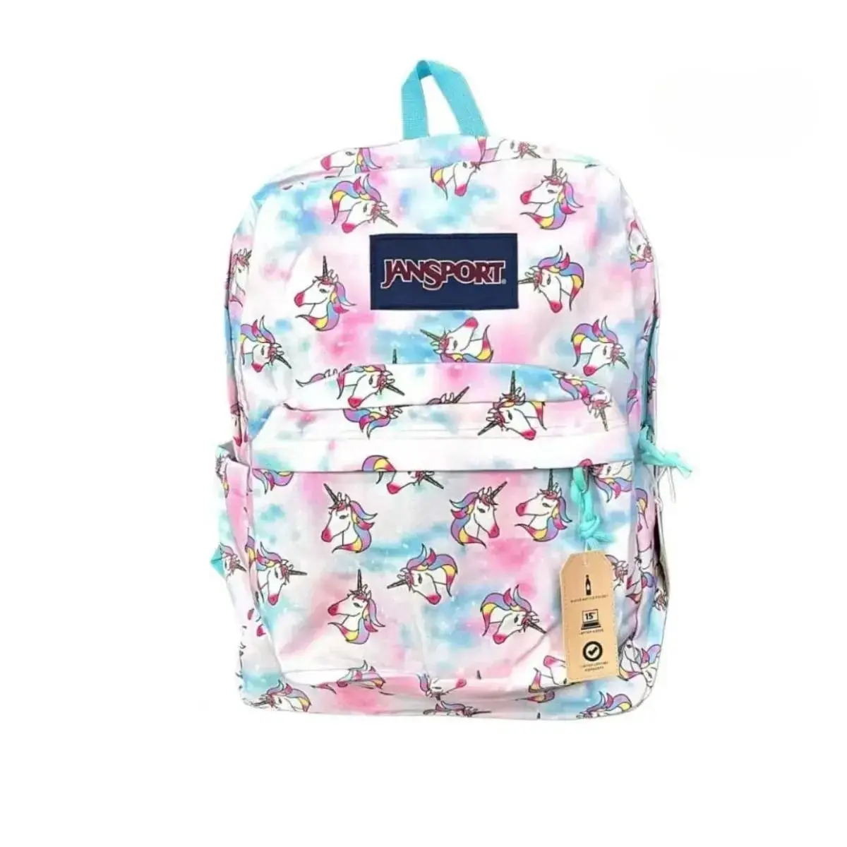 JanSport Rainbow Bow Unicorn Print Tie Dye Backpack - Large Capacity Kawaii Aesthetic School Bookbag for Teen Girls, Casual Commute Daypack, Clothes, Zipper