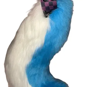 15" Canine Fursuit Tail with Hidden Belt Loop for Seamless Wear - Blue & White Fur Design - USA Only - Masks