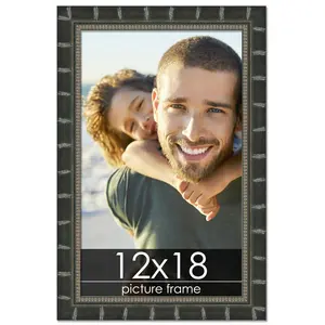 12x18 Black Modern Bamboo Picture Frame - UV Acrylic, Foam Board Backing, Hanging Hardware