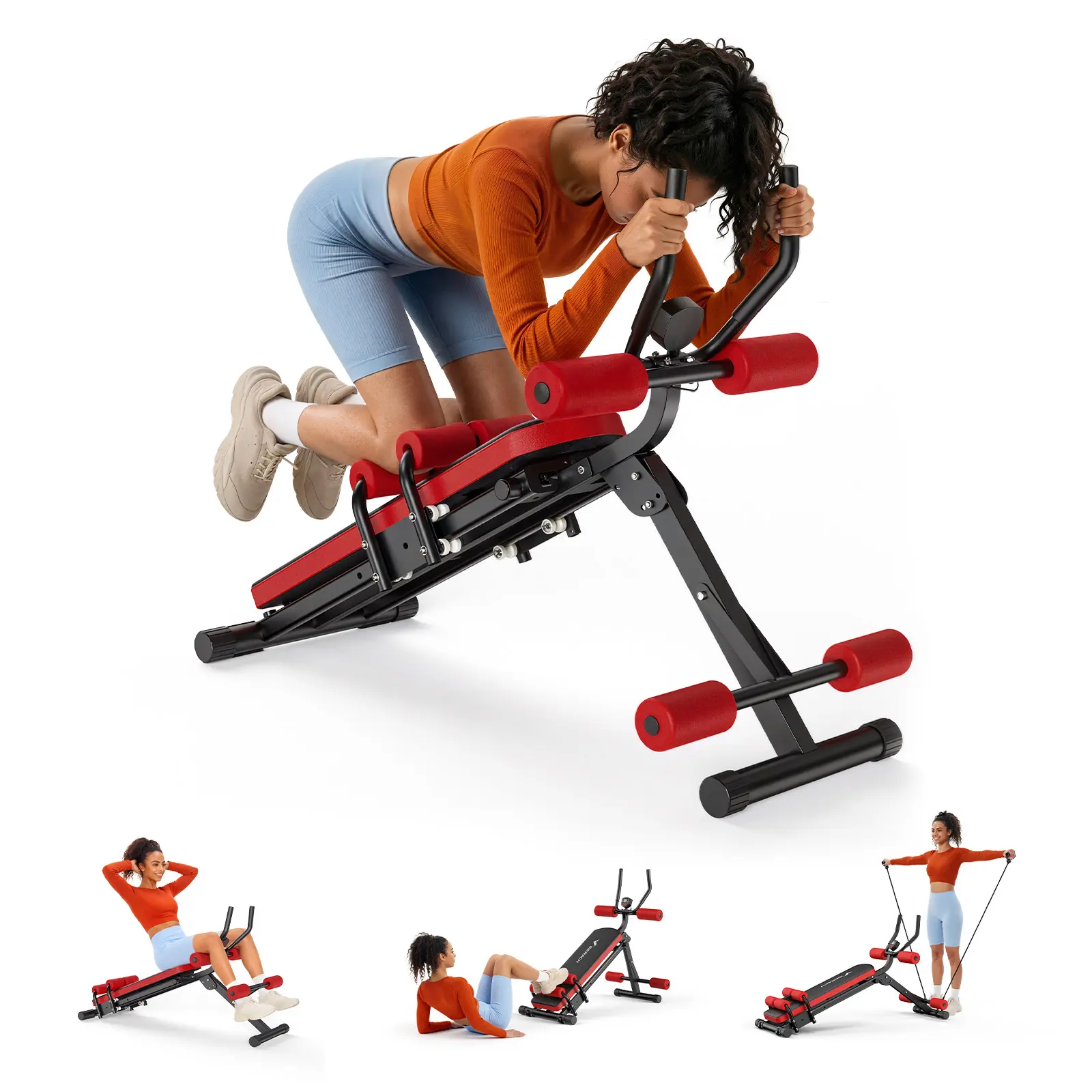 Merach 4-in-1 Fitness Sit Up Bench Multifunctional Ab Machine for Core Strength Training, 400lbs Weight Capacity, Foldable for Easy Storage, Ideal for Home Gym Beginners & Daily Fitness Enthusiasts