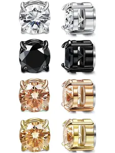 4 Pairs Fashionable Multi-Color Magnetic Clip-On Studs Jewellery for Women Men Durable Stainless Steel for Non-piercing Wearers Round Shimmering CZ in Four-prong Frame Diverse Charming Color Options Gentle Hypoallergenic Texture for Sensitive Ears