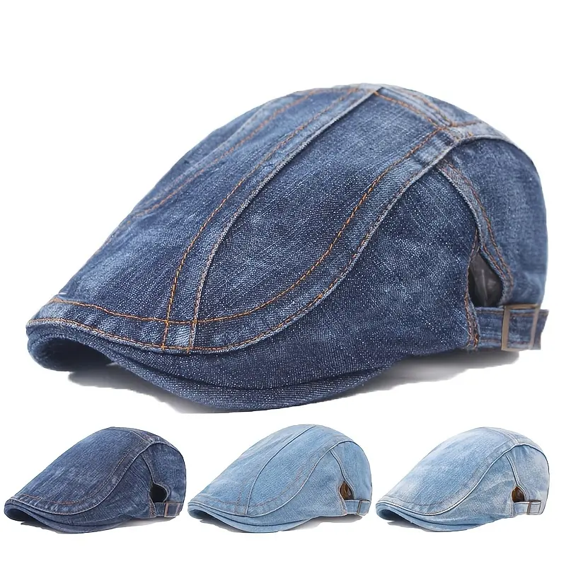 Vintage Cotton Denim Flat Cap, Unisex Gatsby Newsboy Style Hat, Lightweight Headwear for Driving, Golf & Casual Wear, High Quality Hat, Casual Trendy Hat, Short Brim Hat