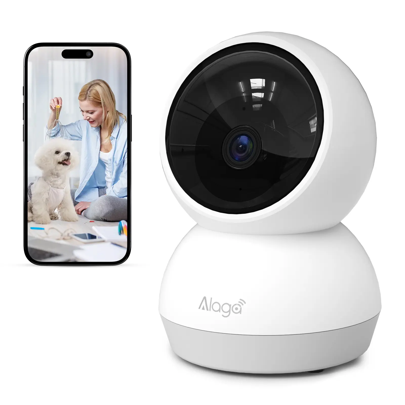 【Alaga AI 2K 2.4G/5G WiFi6 Security Camera】3MP CCTV Indoor Monitor 360° PanTilt, Human Detection, Dual-Band, With Alexa