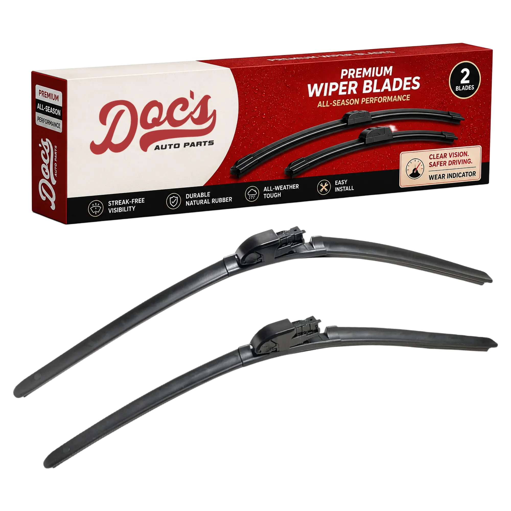 Doc's Auto Parts All-Season Beam Wiper Blades Front 21" + 24"