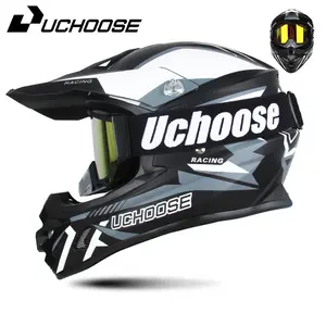 UCHOOSE off-road motorcycle helmet with mountain bike rally strap detachable brim suitable for both men and women, suitable for 53-62 head circumference, comes with gloves and face mask as a gift Motorbike Protective Gear