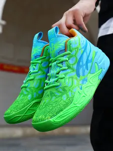 Parent - Child Fluorescent Pink - Green Graffiti Basketball Shoes, Art Sports Style, High - Top Mesh Material, Eye - Catching & Unique, Shock - Absorbing & Ankle - Protecting, Ideal for Parent - Child Basketball Training & Trendy Outfits