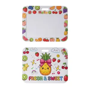 Kawaii Fruit Back to School ID Badge Holder – Cute Hard Plastic Pineapple Card Sleeve for Students & Teachers