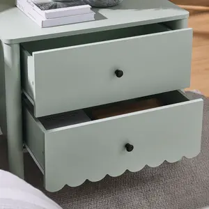 Emmeline Scalloped 2-Drawer Nightstand in Sage