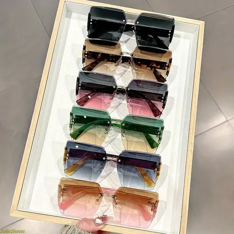 Women's 2026 New Natural Polyamide Semi-Rimless Oversized Square Sunglasses - Blue-Light Block, Casual Stylish Glasses, Aesthetic Designer-Inspired Eyewear, Daily Elegance Summer Streetwear Accessory