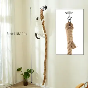 Wall Mounted Cat Climbing Rope 3m Scratching Post with 300cm Jute Rope for Indoor Cats Minimalist Cat Tree & Toys Contemporary Wood Design