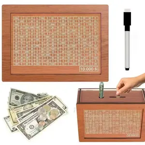 Wooden Cash Money Saving Box,Piggy Bank for Kids & Adults,10000 Savings Challenge Box,Coin Bank (10000 Dollar)