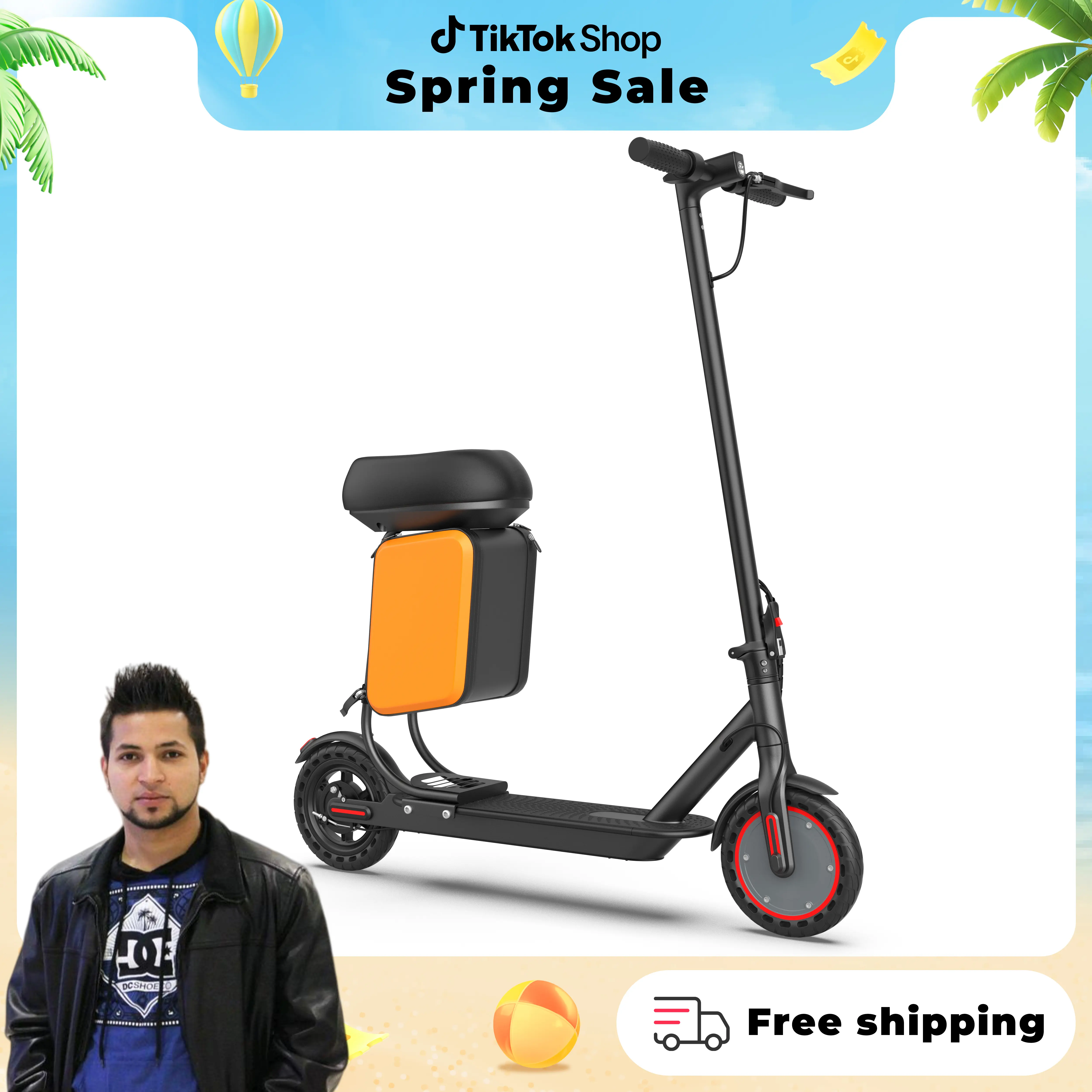 SummerVibes AOPO Electric Scooter Foldable for Adults Teens Commuting with Seat 8.5" Solid Tire 350W Motor 19 MPH 16 Miles Range 264LBS Load Aluminum Alloy