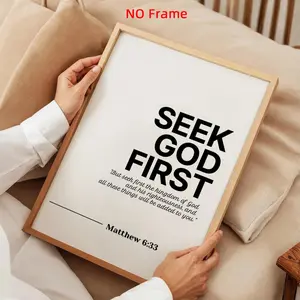 1Pc Optinal Frame Matthew 6:33 Seek God First Canvas Poster, Bible Verse Wall Art, Wood Wall Art, Christian Home Decor, Artwork Wall Painting For Gift, Wall Picture for Living Room, Bedroom, Dining Room, Dorm, Bathroom, Home and Office Wall Decor