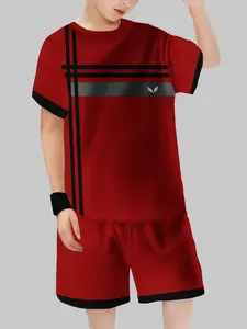 Boys' Bottom Line Eagle Logo Short Sleeve Shorts Set, Casual Sporty Style, Fitted Crop/short Length, Cartoon Pattern