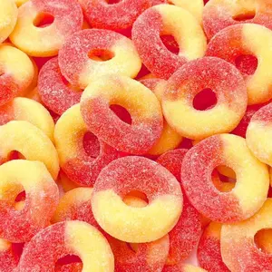 GMO-Free Chewy Soft Peach-Flavor Gummy Rings Candy, 1 LB Bag of Snacks