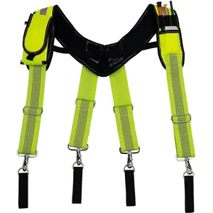 Reflective Heavy Duty Work Suspenders Tool Suspenders with Hi Viz Reflective Strip Tool Belt Suspenders With Pocket And Swivel Hooks
