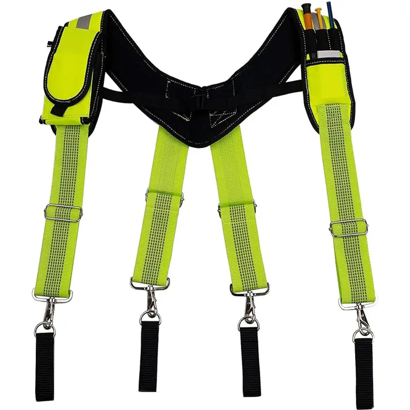 Reflective Heavy Duty Work Suspenders Tool Suspenders with Hi Viz Reflective Strip Tool Belt Suspenders With Pocket And Swivel Hooks