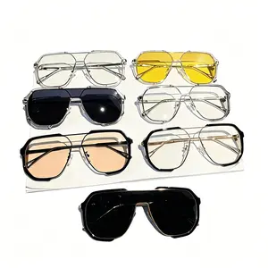 1 pair of 2026 trendy flat-top frame sunglasses, suitable for women's stylish aviator design, exclusive trendy style for men, travel essentials, suitable for driving and back-to-school season, retro 80s style, provides UV protection summerwins