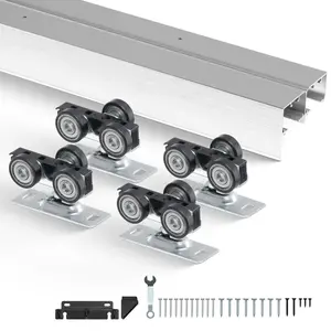 VEVOR Bypass Door Hardware, TikTokShopBlackFriday, 6ft Heavy Duty Bypass Sliding Door Hardware Kit, Aluminum Alloy Sliding Closet Door Hardware Set for 2 Door System, Fit Door Thickness 1 3/8 " - 1 3/4", Easy to Install
