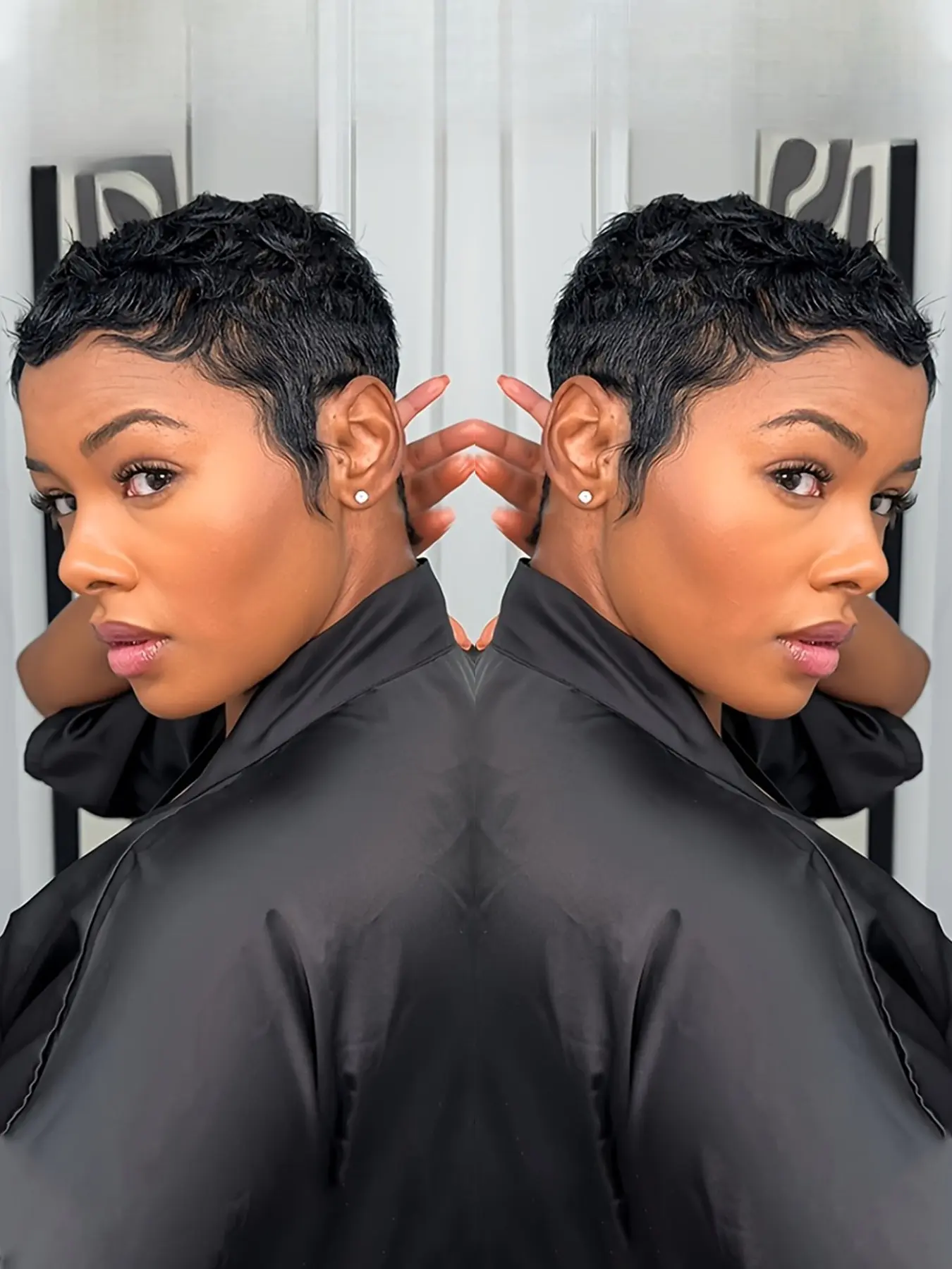 Curly Wave Pixie Cut Real Human Hair Wig for Women Full Machine Made Wig Daily Party Use Wig 150% Density 6 Inch Pixie Wigs