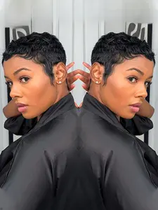 Curly Wave Pixie Cut Real Human Hair Wig for Women Full Machine Made Wig Daily Party Use Wig 150% Density 6 Inch Pixie Wigs