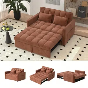 51.18" Velvet Convertible Sleeper Sofa,3-In-1 Loveseat Futon Sofa Bed With Adjustable Backrest For Living Room,Bedroom,Small Spaces,Camel, Furniture Living Room, Couch For Living Room, Living Room Couch