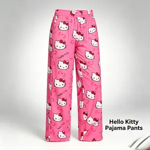 Sanrio Hello Kitty Summer Pajama Pants with Pockets - Cute Cartoon Y2K Style for Women - Lightweight & Comfortable Sleepwear for All Seasons - Below the Ankle Hem - Dopamine Style - Womenswear Bottom