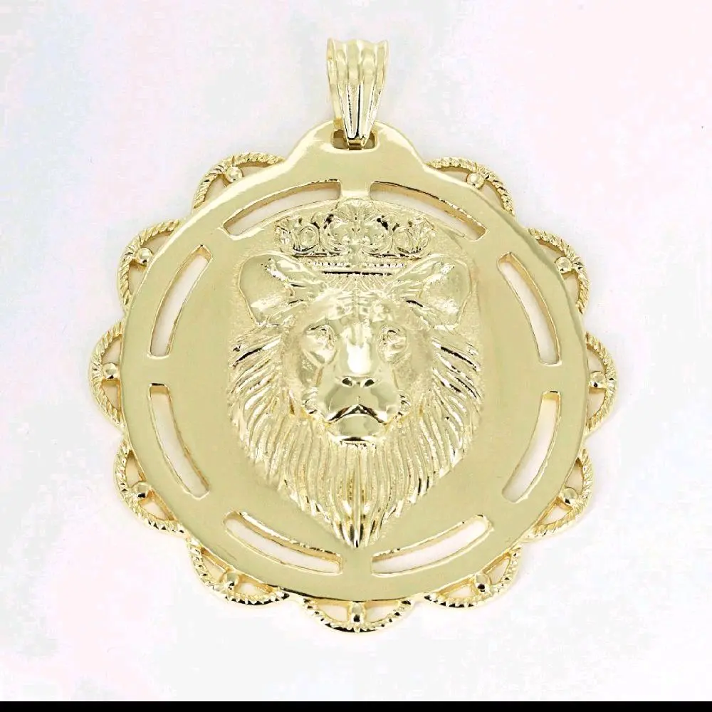 14k Plated Lion Head Pendant with Crown Design for Men and Women