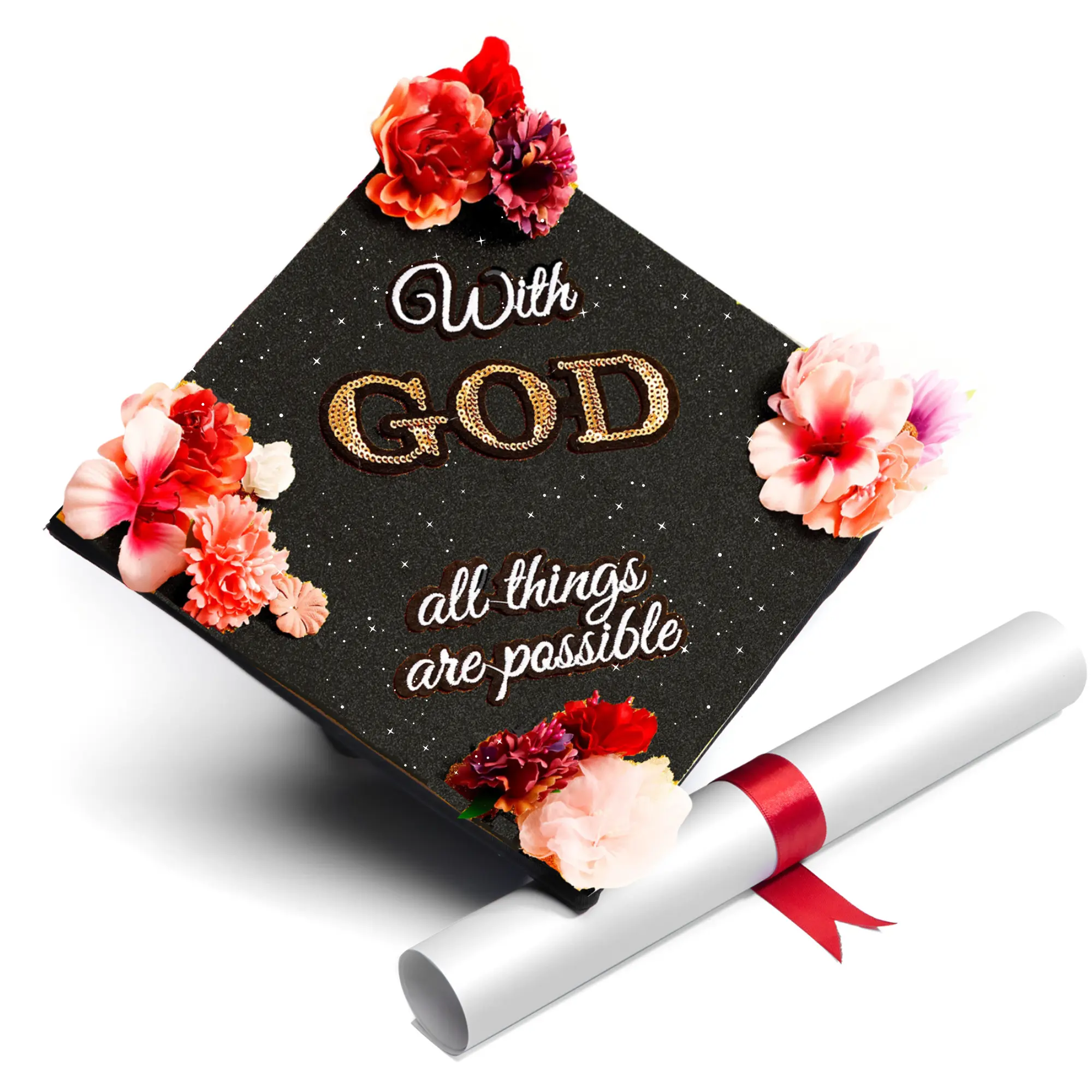 Handmade Graduation Cap Topper Graduation Gifts Graduation Cap Decorations, With God All Things are Possible