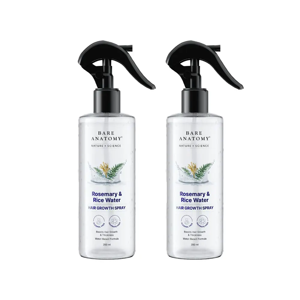 NEW 2026 !!! Bare Anatomy Nature x Science Rosemary Water Spray for Hair Growth & Hair Thickness with Rice Water |100% Natural Extract | Soft & Smooth Hair| Controls Hairfall| Non-Greasy & Fast Absorbing | 200ml-2 Pack