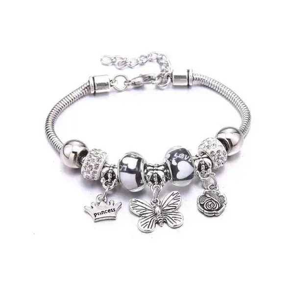 Halloween Fall Gift Hot Sell Stainless Steel Trendy Butterfly Charm Bracelet with Zircon Cute Pendant Shape for Anniversary Gift