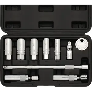 10PCS 3/8"Drive Magnetic Spark Plug Socket Set, 6PT&12PT, Include Extension Bar, Universal Joint & Spark Plug Gapper, CR-V Steel outdoorfun