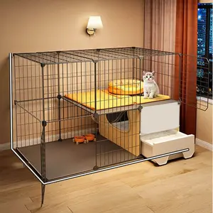 Large Indoor Cat Cage Enclosure with Toilet Drawer, One Room One Hall One Bathroom, Free Space Design, Home Pet House, Litter Box Enclosure