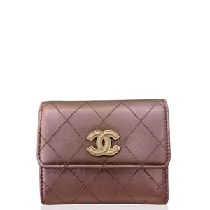 Pre-owned CHANEL Leather small leather goods Compact Wallet Calfskin Pink (0429r1)