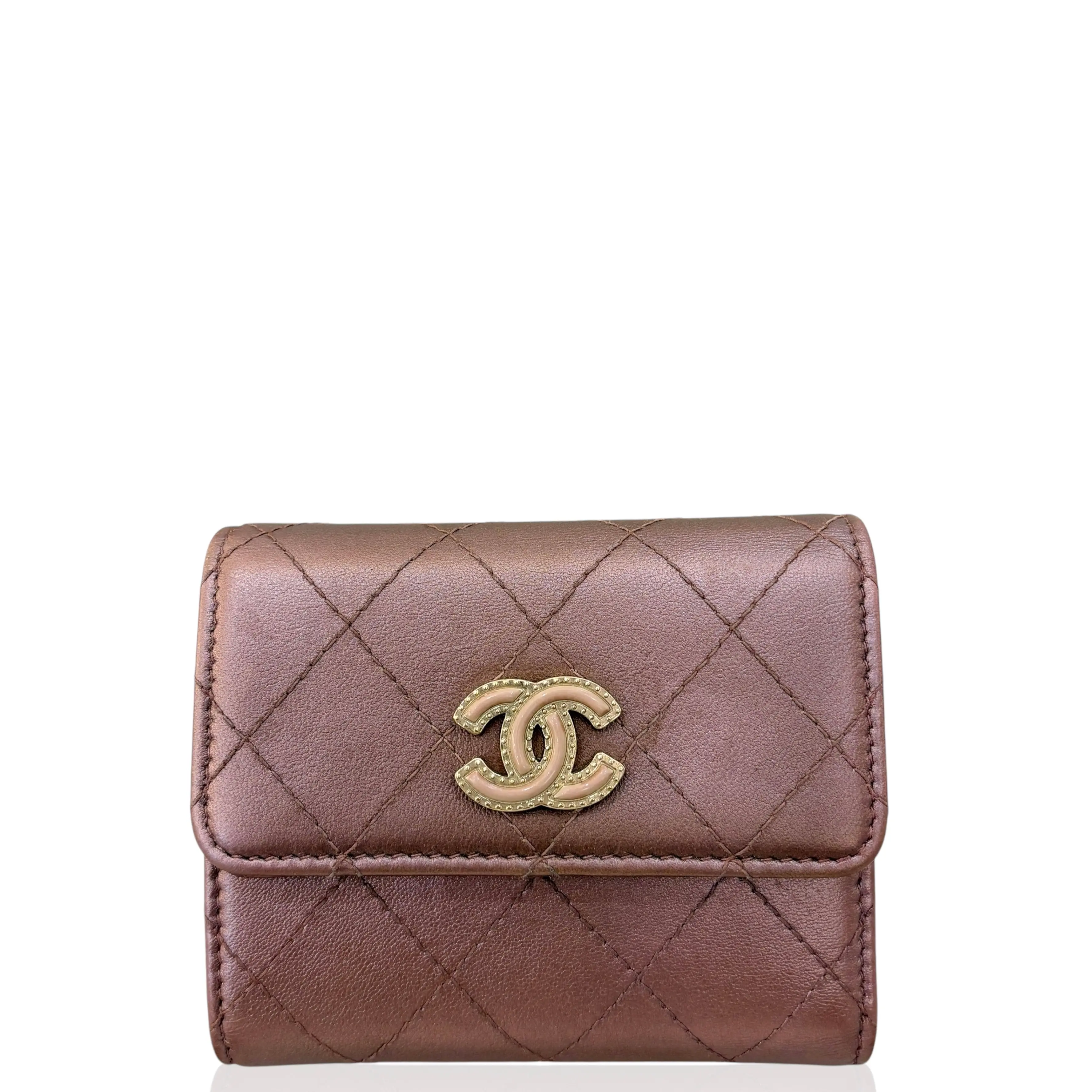 Pre-owned CHANEL Leather Small Leather Goods Compact Wallet Calfskin Pink (0429r1)