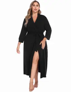 Womens Plus Size Kimono Robes Long Knit Bathrobe V Neck Ladies Loungewear Lightweight Soft Sleepwear 1X-5X Comfort Womenswear Adjustable Anniversary Underwear Elegant  Fit Gowns Pockets Strap#US 2025 Deals for You Days