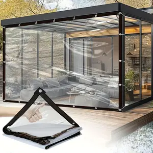 13*10FT Clear Tarps with Grommets ,Heavy Duty Waterproof Tarp Cover,Transparent Polyethylene Vinyl Tarpaulin for Outdoor,Plant,Garden Rain Tent