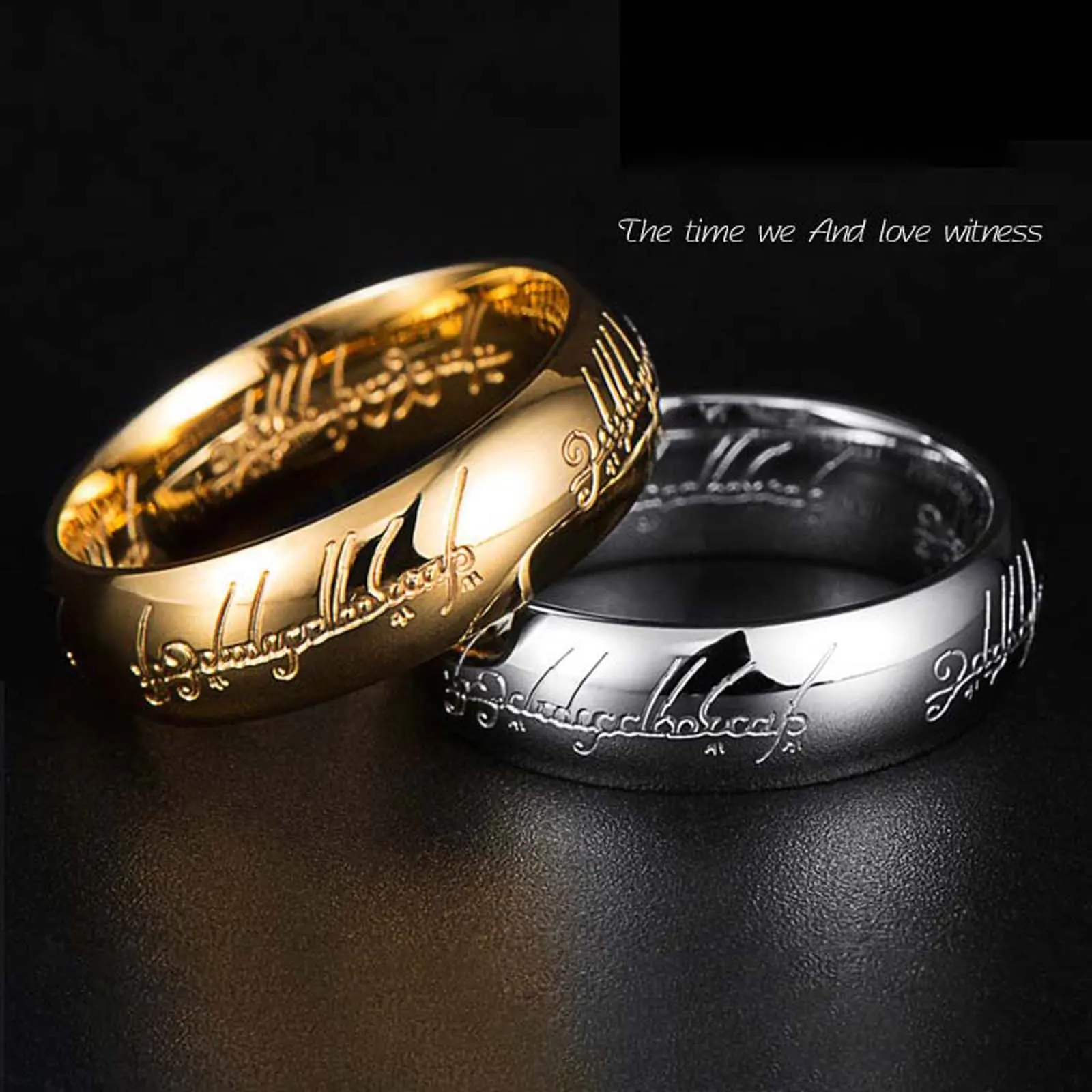 Men's Stainless Steel Polished Golden-Silver Artificial Gemstone Round Band Ring - Scratch Resistant, Subtle Engraving, Smooth Polish, Sleek and Modern Accessory, Unisex Minimalist Casual Ring for Everyday Wear