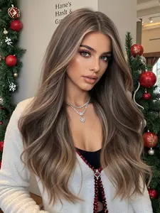 Elegant Gradient Wig for Women, Long Curly Wig with Rose Net Cap, Heat Resistant, 24 Inch Full Hair Piece for All Seasons