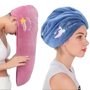 5-Pack Microfiber Hair Drying Towels Quick-Dry Super Absorbent Hair Turban Caps with Soft Button Closure Multiple Colors for Fast Drying