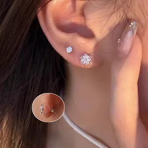 Snowflake CZ Screw Back Earrings Medical Titanium Hypoallergenic Cartilage Studs