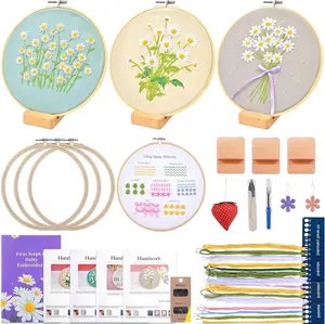 Embroidery kit for Adults Beginners,4 Stitch Patterns with 3  Hoops & 3 Hoop Stands,Cross Stitch Kits for Adults,Needlepoint Kits,Hand Craft,Step by Step Instructions & Video