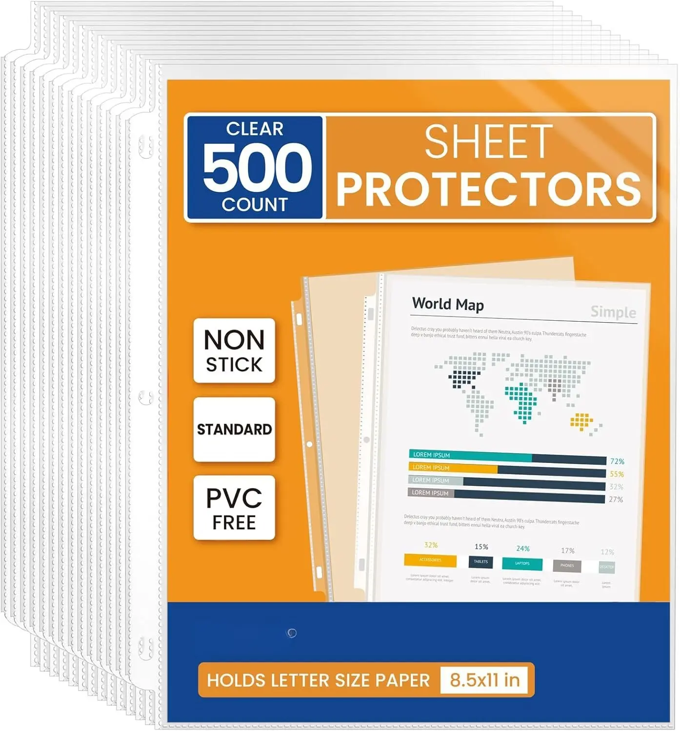 Sheet Protectors 500 Packs for 3 Ring Binder, PVC-Free Clear Page Protectors 8.5x11 Inches Plastic Cover for Paper, Documents, Photos, Top Loading Binder Sleeves Letter Size